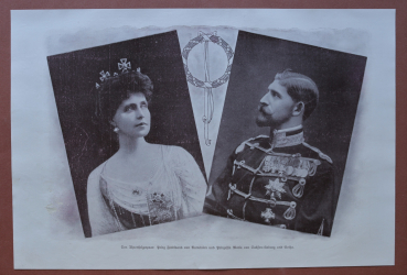 Kunst Druck Rumänien 1909 Thronfolgerpaar Prinz Ferdinand von Rumänien und Prinzessin Maria von Sachsen Koburg und Gotha